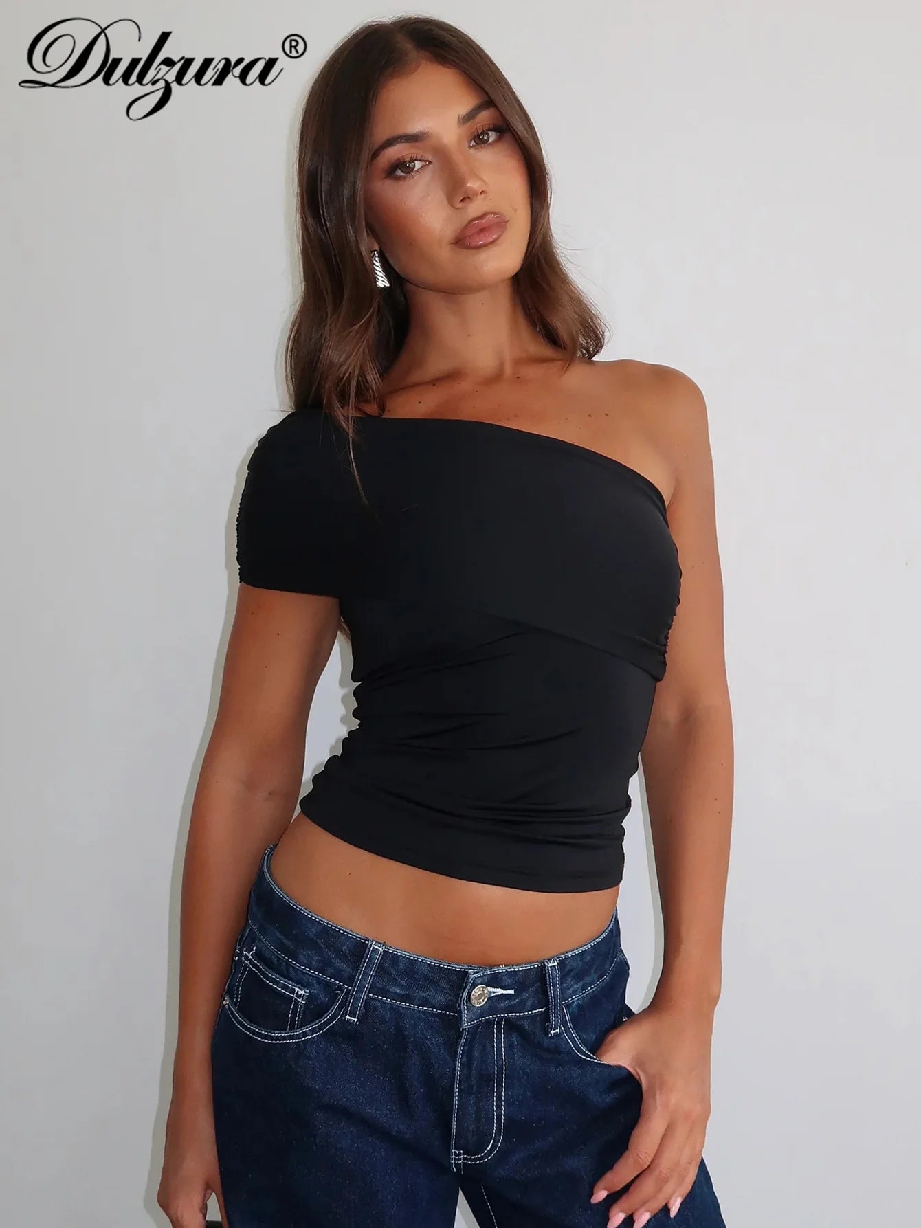 Dulzura One Shoulder Sleeveless Ruched Backless Bodycon Tank Top Women'S Solid Sexy Elegant Y2K Top Party Clubwear Summer Outfit.