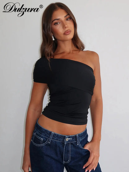 Dulzura One Shoulder Sleeveless Ruched Backless Bodycon Tank Top Women'S Solid Sexy Elegant Y2K Top Party Clubwear Summer Outfit.