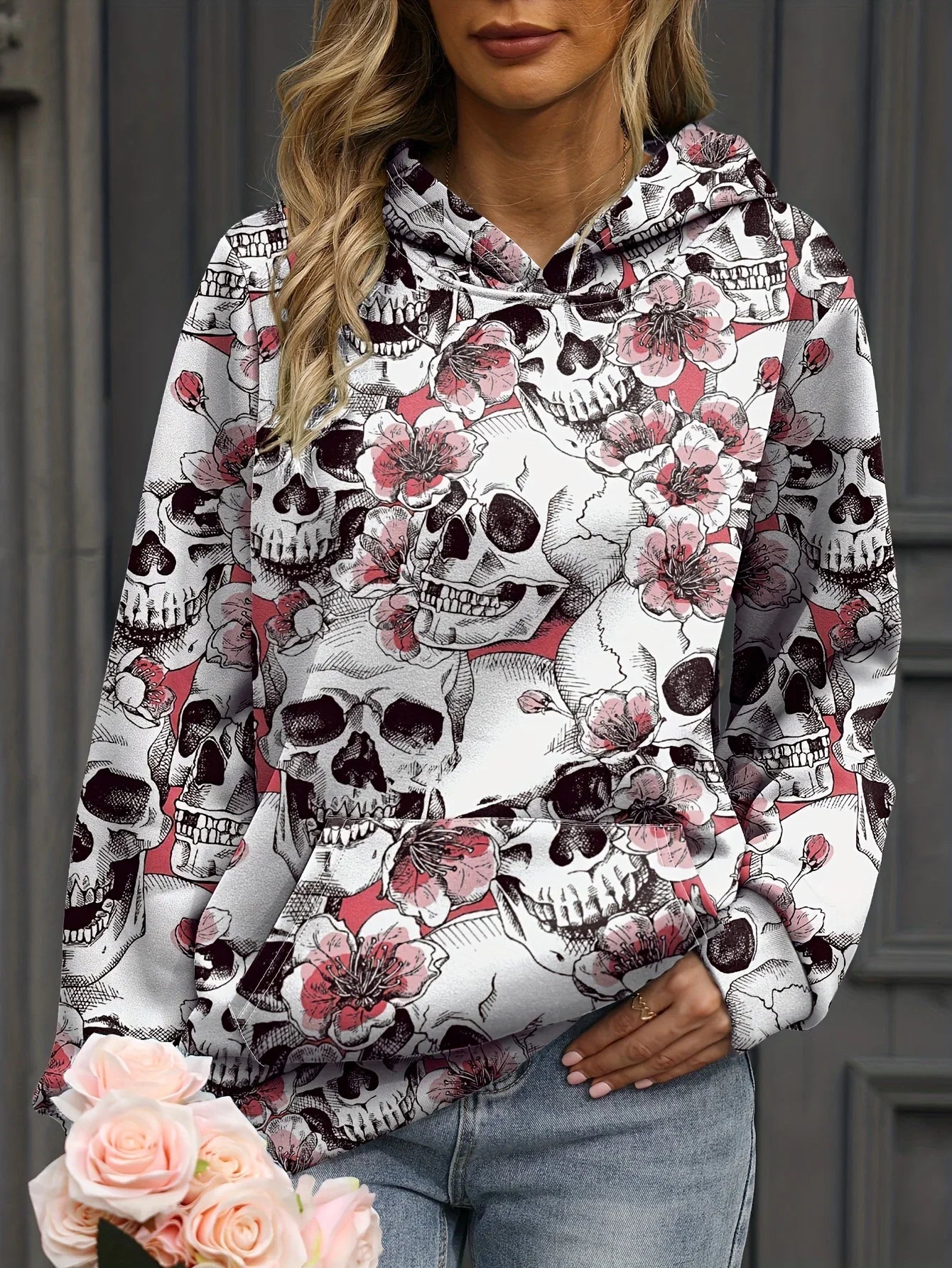 Autumn Floral Skull 3D Print Hoodies Women Fashion Casual Harajuku Sweatshirts Oversized Hood Pullover Female Tracksuit Clothing.