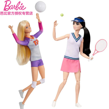 Genuine Barbie Deluxe Style Dolls Pink Dress Outfit Blond Hair Knot Bow Accessories Mesh Tights Toys For Girls Sweet Gift.