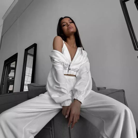 Fall Winter Women's Fashion Hooded Stand Collar Sweatshirt Set Casual Loose Fit Two Piece Streetwear Lounge Gym Ourdoor Outfit.