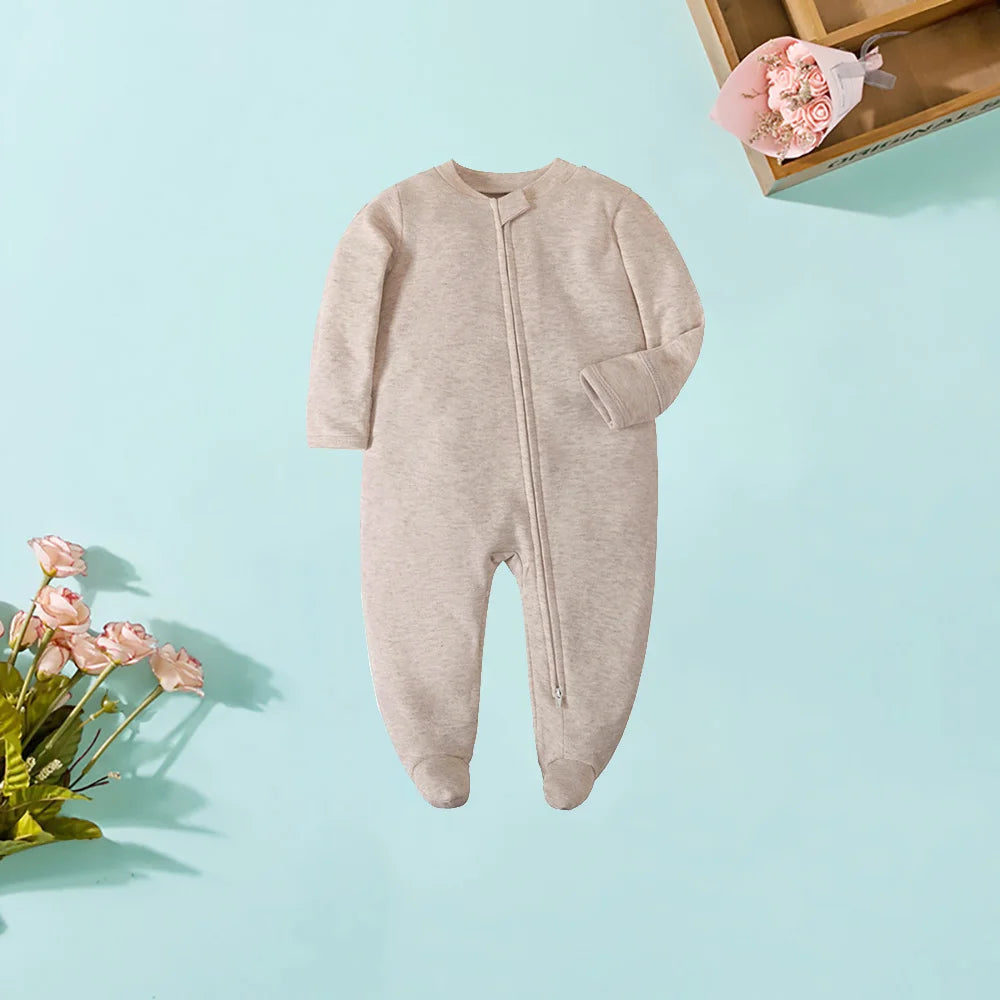 Frühling Neugeborenen Footed Pyjamas Zipper Mädchen und Jungen Strampler Langarm 0-12 Monate Baby Kleiden Overall Baumwolle Solide weiß Mode.