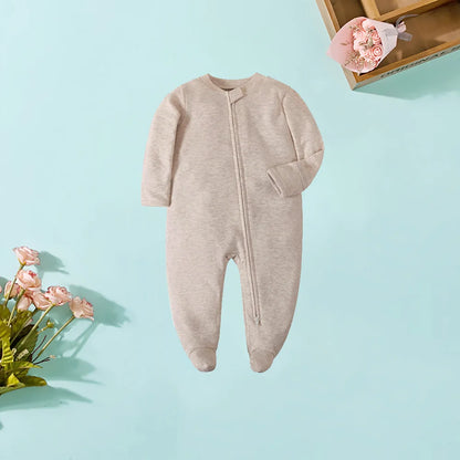 Frühling Neugeborenen Footed Pyjamas Zipper Mädchen und Jungen Strampler Langarm 0-12 Monate Baby Kleiden Overall Baumwolle Solide weiß Mode.
