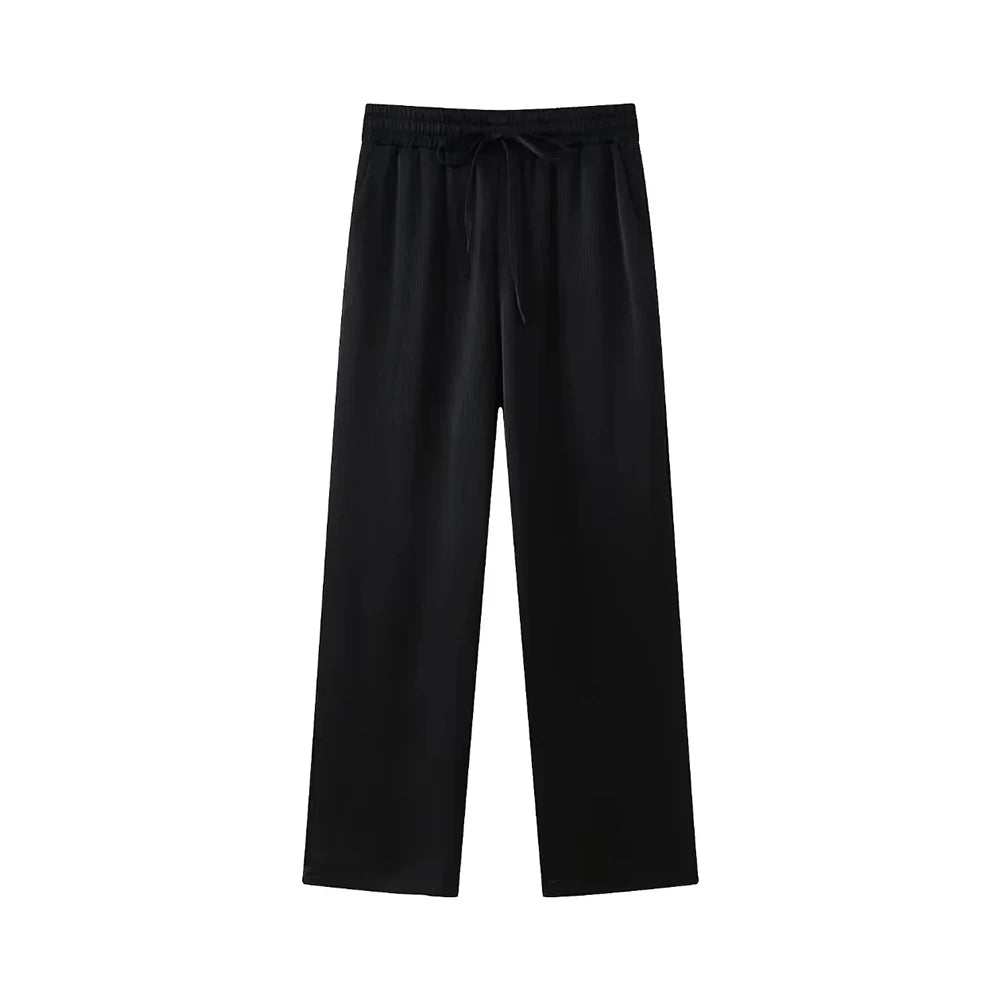 Women's Double-Breasted Loose Blazer Coat and High Elastic Waist Wide Leg Pants, Female Two Piece Sets, Fashion.