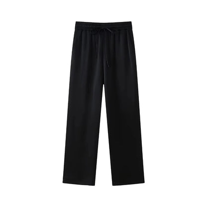 Women's Double-Breasted Loose Blazer Coat and High Elastic Waist Wide Leg Pants, Female Two Piece Sets, Fashion.