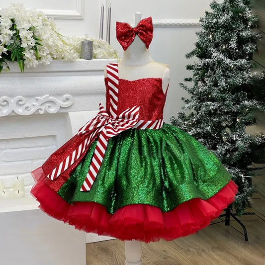 2024 Neujahr Mädchen Weihnachts kleid Kinder Cartoon Schneeflocke Druck Kleid Baby Winter Schneemann Urlaub Mädchen Kinder Kleidung