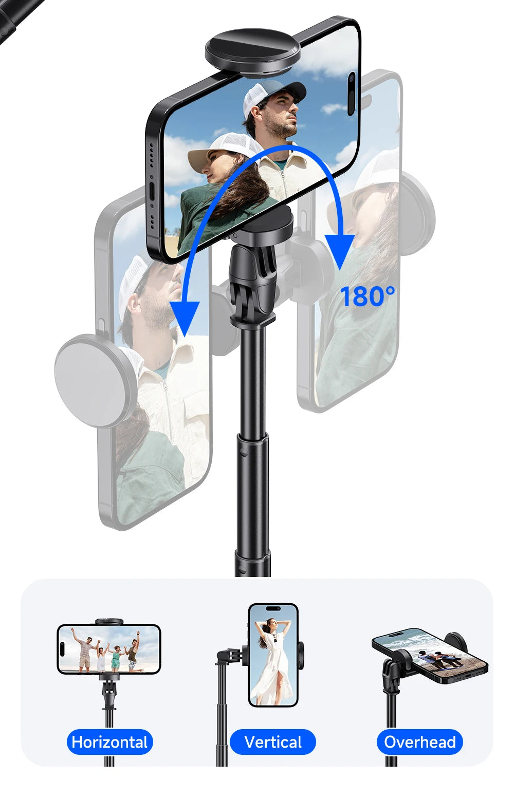 TT01 1770mm All-in-one Auto Pop Open Tripod Bluetooth Remote Tripod Bounce Selfie Stick Phone Holder for Vlog/Video