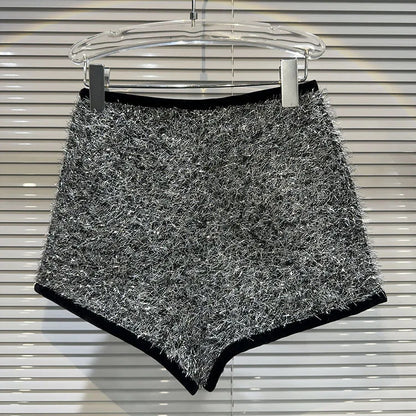 Trendy Women's Solid Color Bright Silk Woolen Shorts 2024 Autumn Fashion New Items High Waist Short Pants Female.