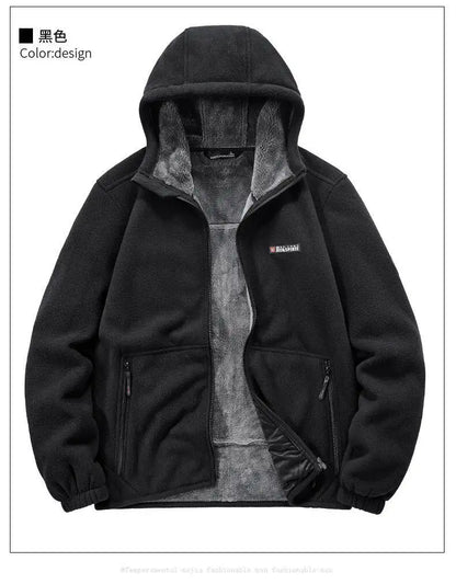 Men's Outdoor Sport Hooded Sweatshirt Jacket Warm Fleece Liner Windproof Softshell Inner Polar Fleece Coat with Zipper & Pockets.
