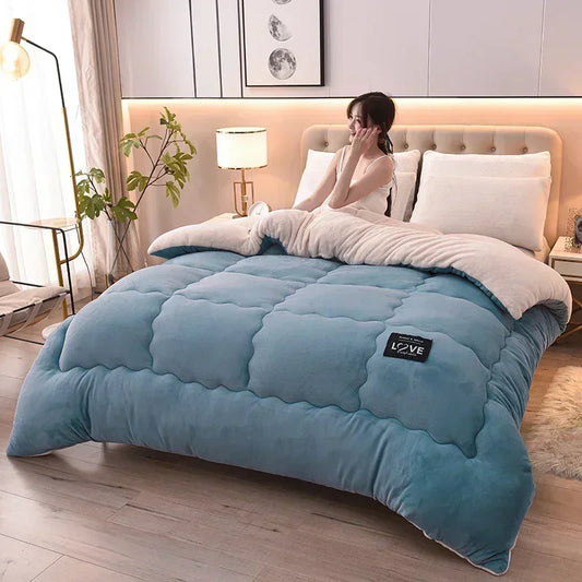 Lamb Velvet Winter Quilt Machine Washable Soft and Warm Blanket Spring and Autumn Quilt Super Warm Bedding Queen Comforter 겨울 이불.