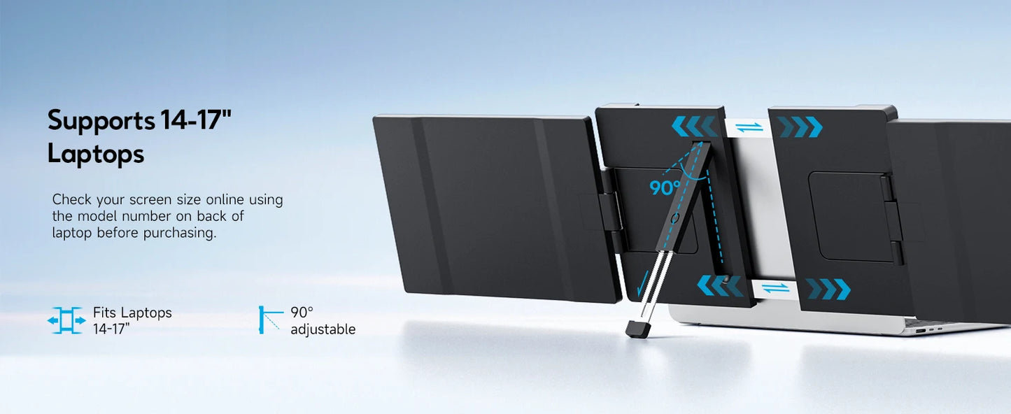 Dopesplay 14.1inch Laptops Screen Extender Triple Dual 1200P IPS Portable Monitor for Windows PC MacBook Chrome Laptop 13.3-17.3.