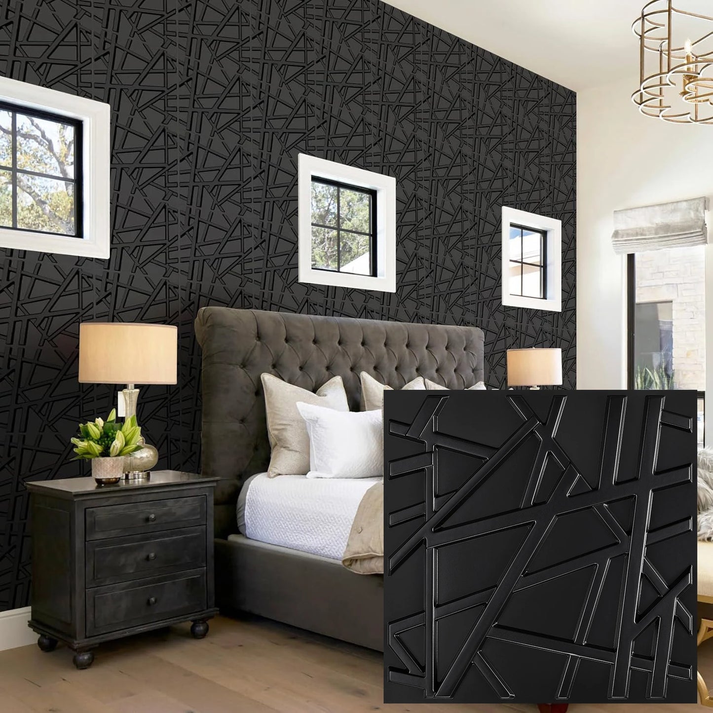 KUUJOJO 12pcs 3D textured wall panel for indoor wall decoration, suitable for living room, hall, bedroom, hotel, office