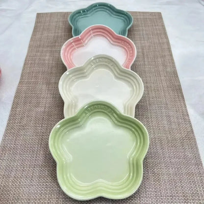 Plum French Home Ceramic Underglaze Colored Small Plum Blossom Plate Handmade Flower Shaped Side Dish Decorative Dessert Tray.