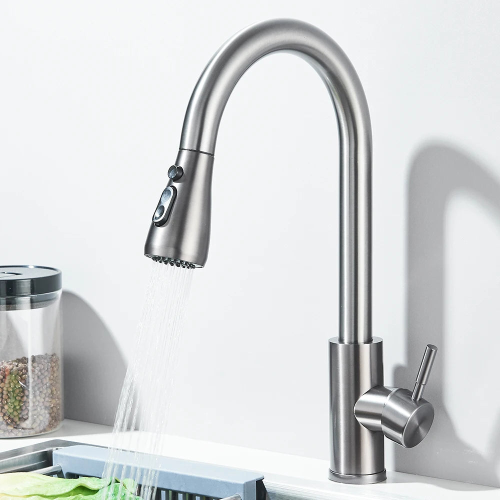 Kitchen Faucet Brushed Nickel Hot and Cold Water Faucet Kitchen Sink Faucet Pull-out Sprayer For Kitchen Sink Faucet