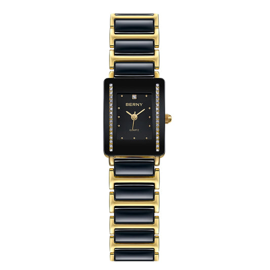 BERNY Ceramics Quartz Women Watch Fashion Rectangle Men/Women Wristwatch Bracelet Luxury Diamon Gold Couple Watches Gift Watches.