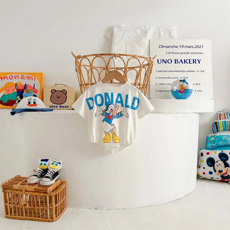 Disney Baby Mädchen Junge Overall Strampler Socke Hut Neugeborene Kleidung Set Baumwolle Cartoon Donald Duck Infant Kleinkind Body Outfit K618.