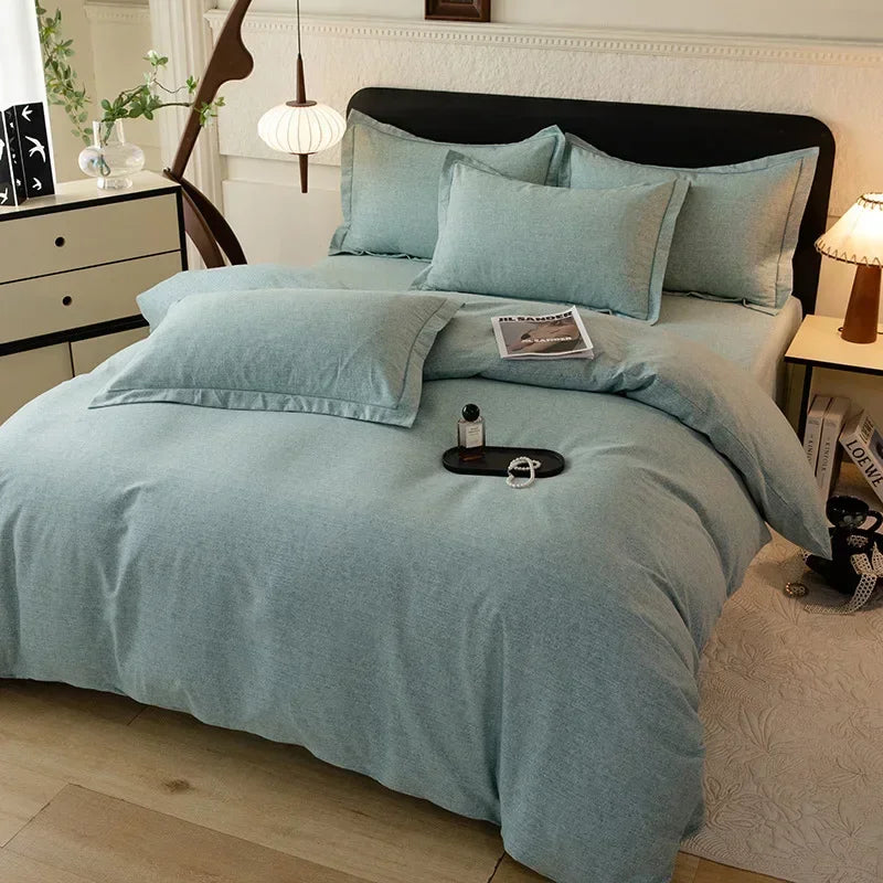 2024 new light luxury solid color thickened cotton abraded four-piece set, pure cotton warm, available in autumn and winter