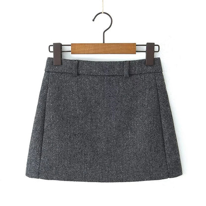 YENKYE Women Vintage High Waist Woolen A-line Mini Skirt Elegant Lady Office Wear Autumn Winter Skirts.