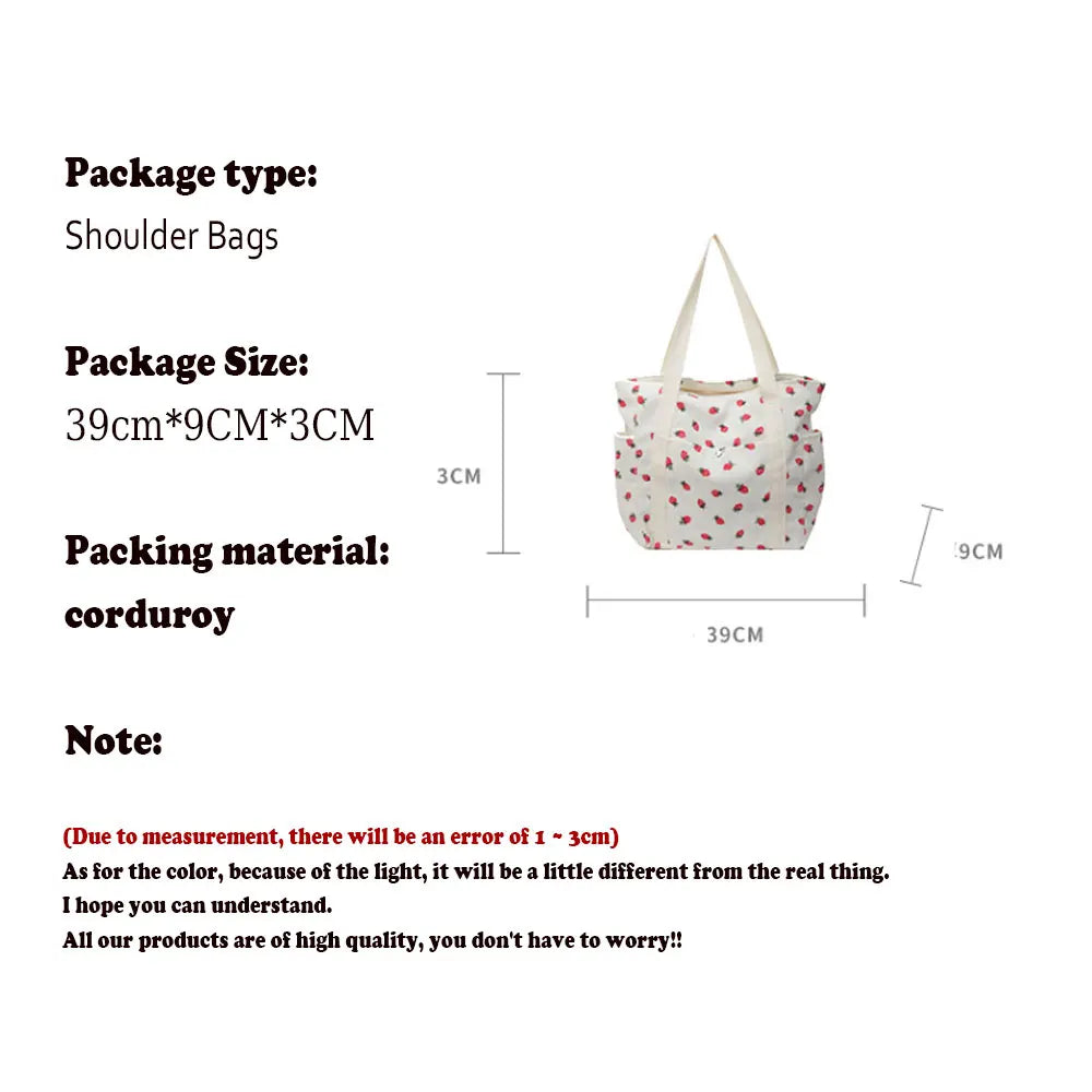 Strawberries Corduroy Handbag Sweet Women's Bag Fashionable Versatile Shoulder Bag Beautiful Simple Commuter Women's Tote Bags.