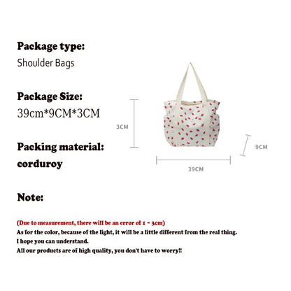 Strawberries Corduroy Handbag Sweet Women's Bag Fashionable Versatile Shoulder Bag Beautiful Simple Commuter Women's Tote Bags.