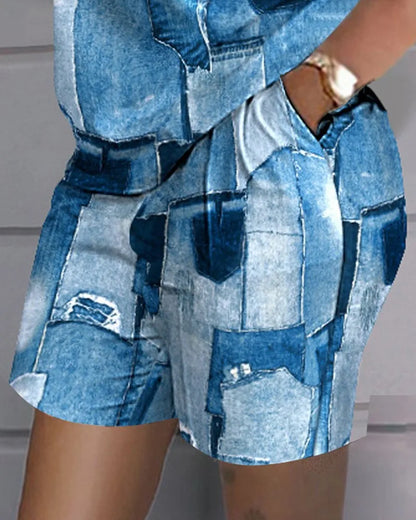 Women Casual Short Sleeve Outfit 2024 Summer Fashion Letter Printed O Neck Pocket Suit Female T Shirt Top Shorts Two Pieces Set.