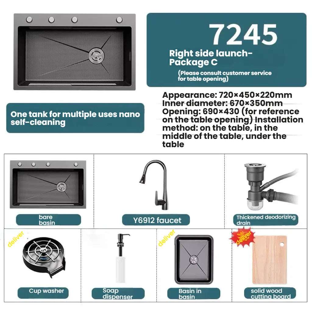 Kitchen Sink Stainless Steel Rice Grain Pattern Multifunctional Wear and Stain Resistant Large Single Slot Wash Dish Basin