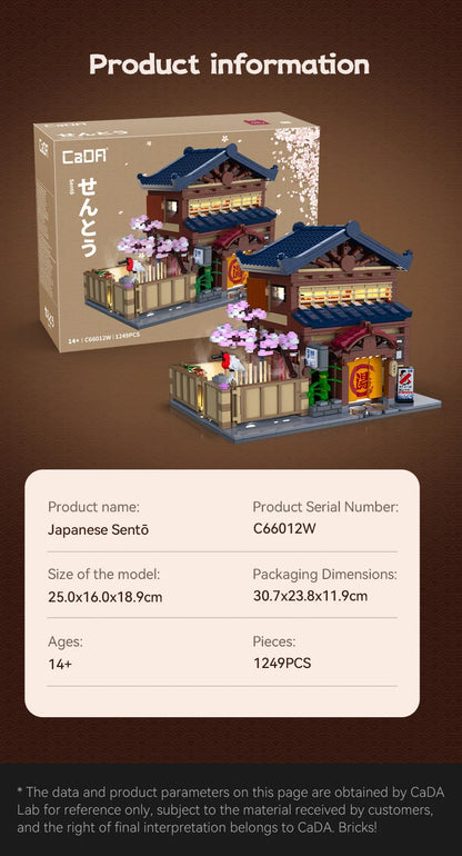 Cada Japanese Sushi HouseBricks Shop LED Japanese Steamed Bun House Building Blocks Summer Cafe cada Toy Street View Series set