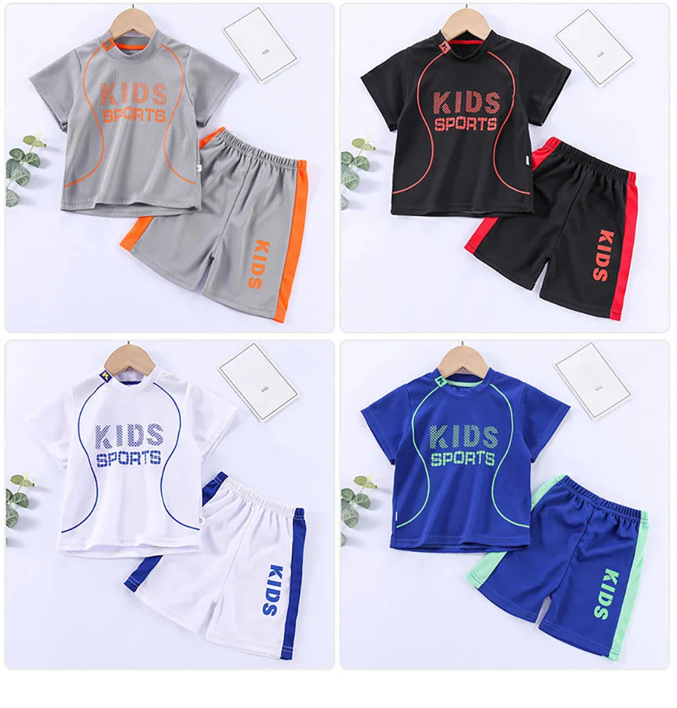Kids Clothes Set Boy Girl Shorts and Short Sleeves Summer Clothing Sport Casual Children Top and Bottom Clothes Set.