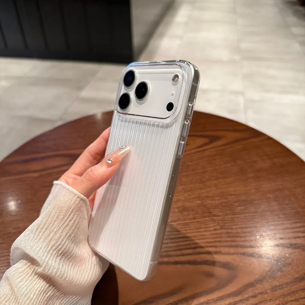 17 Pro Max Luxury Transparent Corrugated Pattern Ultra Thin Case For iPhone 17 Air 16 15 14 Pro Max Plus Shockproof Soft Cover.