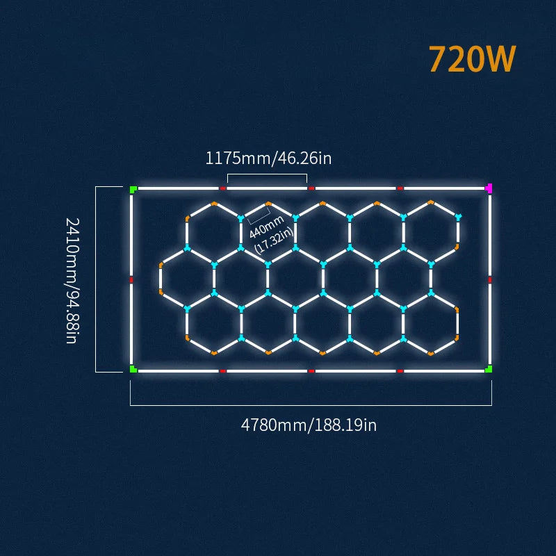 Hexagon LED lighting Ceiling Light Honeycomb Tube for BarberShop Car Garage Workshop Auto Body Repair LED Light 6500K