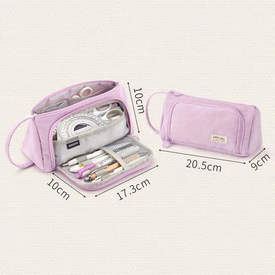 Modisches Aufbewahrungs-Federmäppchen aus Cord, geräumiges und langlebiges Design mit mehreren Fächern, tragbares Design, Schulbürobedarf.