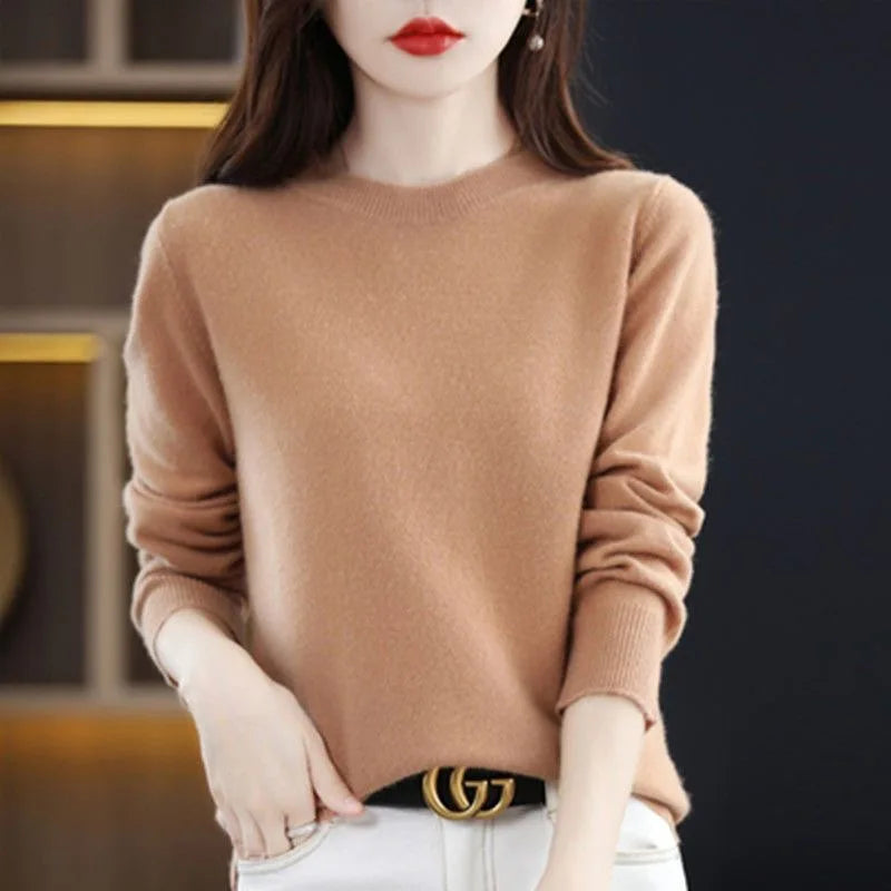 Frauen Pullover Oansatz Herbst Winter Grundlegende Pullover Warme Casual Pulls Jumper Koreanische Lange ärmeln Solide Strickwaren Bodenbildung Shirt