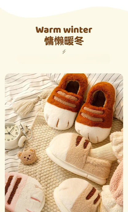 Winter Warm Slipper Women Home Fuzzy Cat Paw Claw Fur Plush Indoor Lazy Female Thermal Furry House Shoe Funny Flat flip flop.