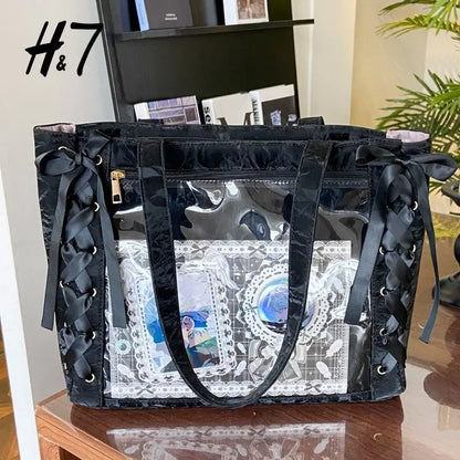 New Versatile Fashion Ribbon Itabag Large Capacity Green Large Food Anime Millet Bag Daily One Shoulder Tote Bag