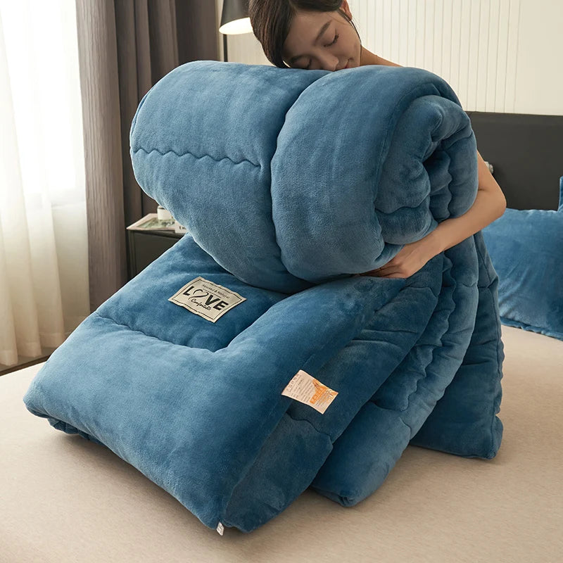 New Milk Velvet Soybean Comforter Grey Winter Keep Warm Duvet Solid Quilt Soft Fleece Thickened Blanket Drop Shippping Full