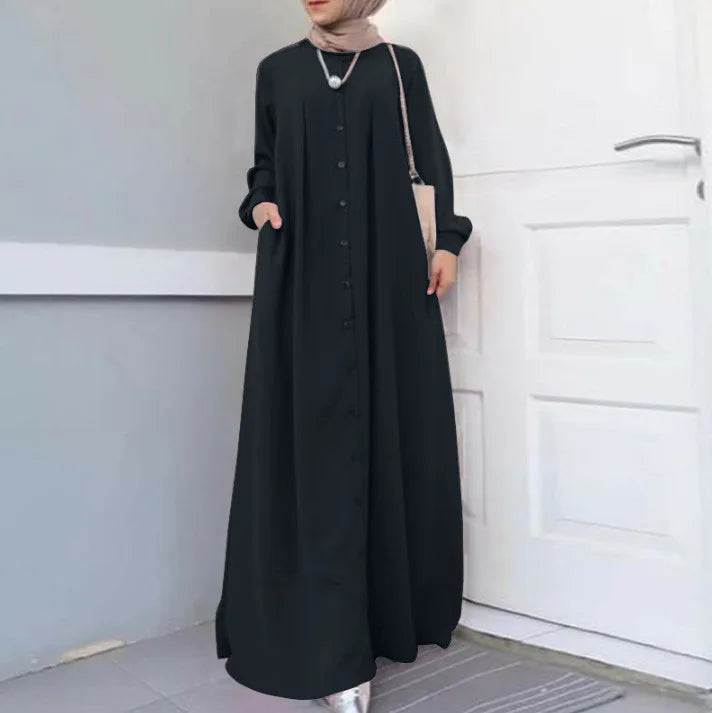 2025Spring Autumn Maxi Long Dress Women Muslim Long Sleeve Dress Loose Casual Dresses Vintage Hijab Islamic Clothing Caftan Robe.