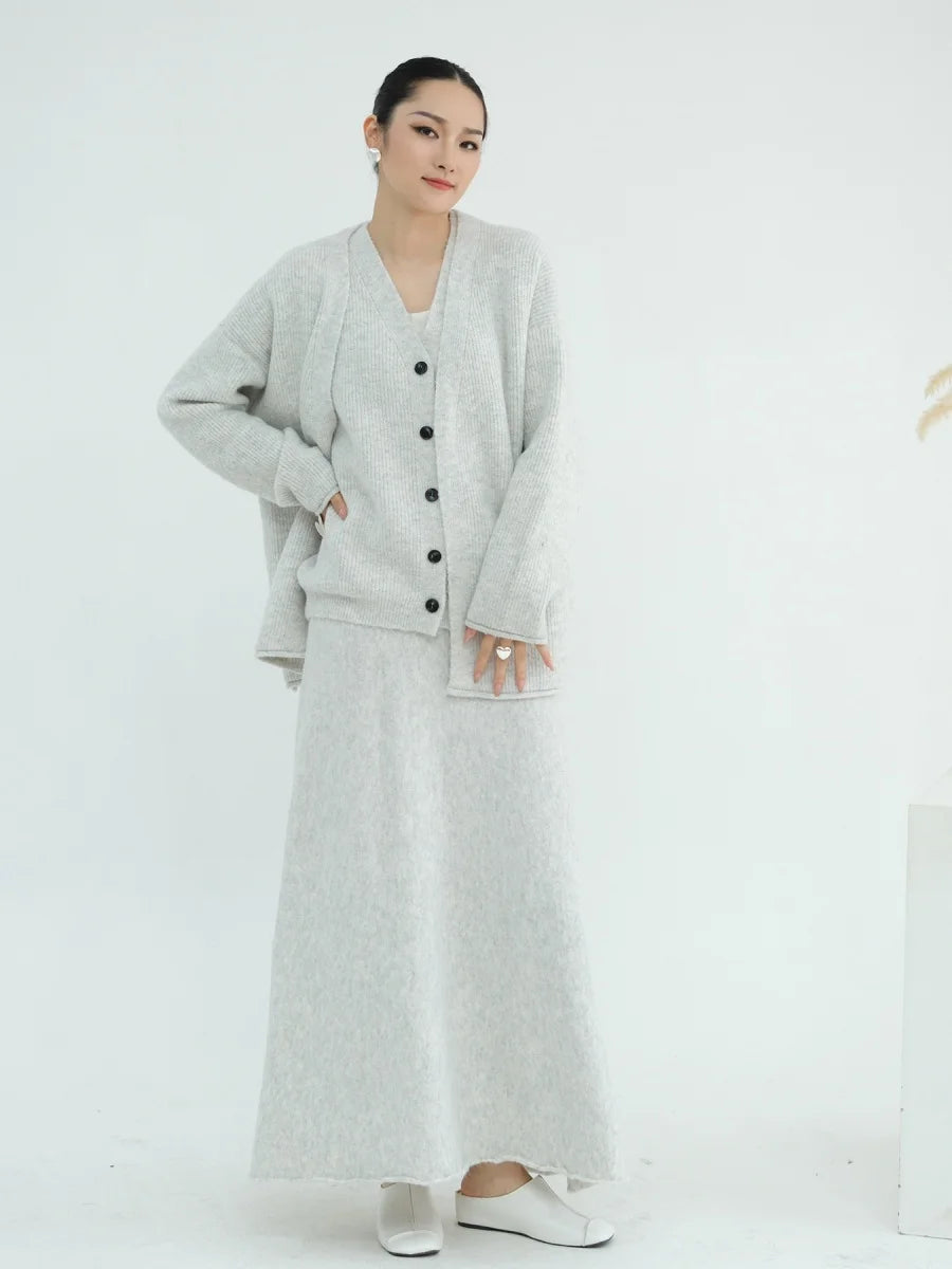 Muslim Women Dubai Abayas Dress Modest Winter Thick Knitted Set Solid Color Three Piece Set Islam Robe Femme Kaftan Clothing set.