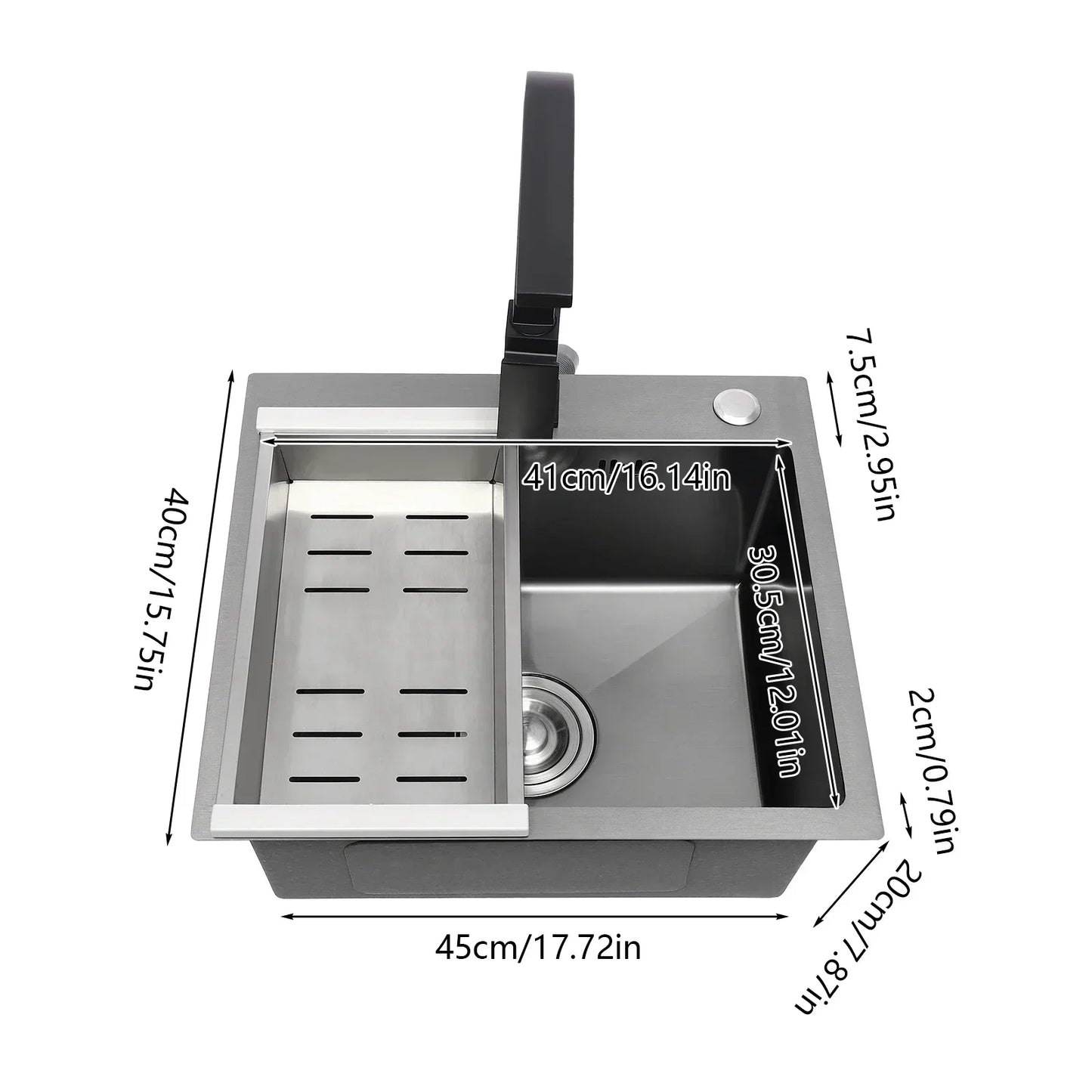 Küchenspüle aus Edelstahl 201 mit Wasserhahn, Seifenspender für Häuser, Restaurants, Wäschezimmer, Keller, 45 x 40 x 20 cm