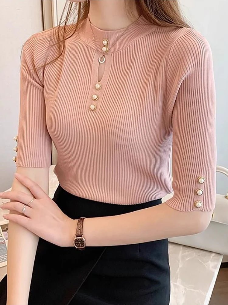 2025 frühling Herbst Korean Fashion Solid Pullover Frauen Kurzarm Tops Pull Femme Beiläufige Dünne Weibliche Pullover Gestrickte Kleidung.