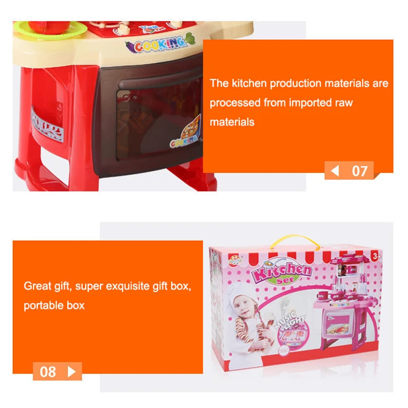 Dining Table for Pretend Food Kitchen Toys for Kids Ages 3-8,Play Kitchen Accessories W/Real Sounds Light, for Boys, Girls.