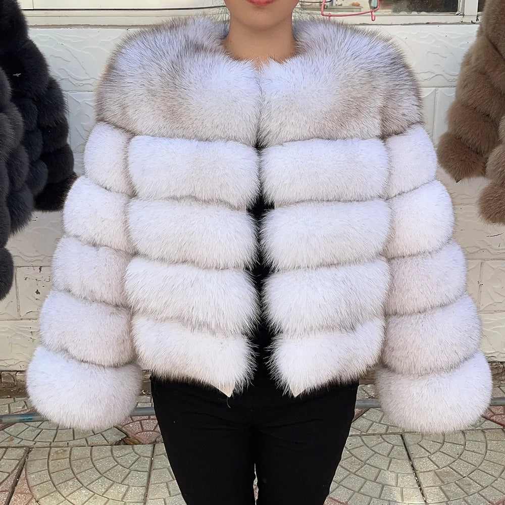 QUEENTINA Fuchspelzmantel Echt Winter Damen Neue Mode Flauschig 2025 Leder und Haut Weiße Kleidung Natürlich Neu in Mäntel und Jacken