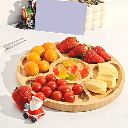 Wooden Divided Serving Trays Appetizer Tray 5 Dining Grids Snacks Bowls Round Serving Tray Serving Dishes Perfect for Parties.