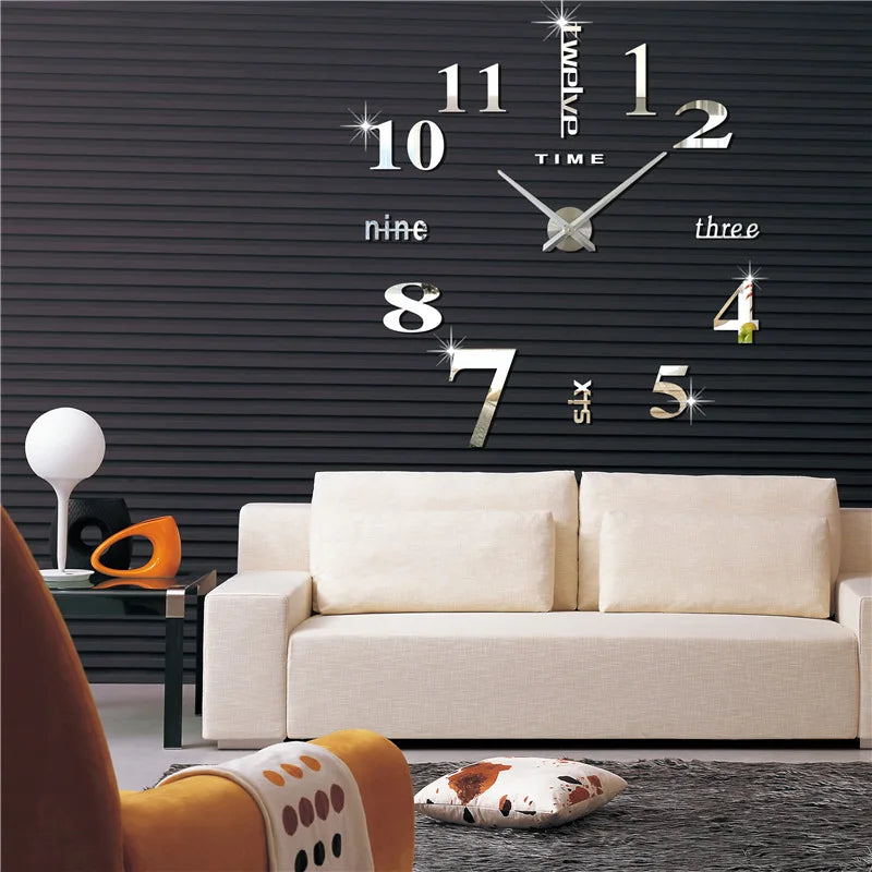 2023 Modernes Design, große Wanduhr, 3D-DIY-Quarzuhren, modische Uhren, Acryl-Spiegelaufkleber, Wohnzimmer, Heimdekoration, Horloge