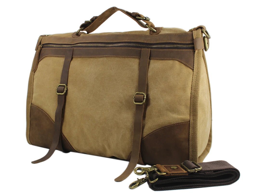 Vintage Retro militär Leinwand + Leder männer reisetaschen gepäck taschen männer wochenende Tasche Übernachtung duffle taschen tote Freizeit M314 #