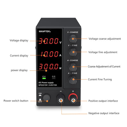 Wanptek Adjustable DC Power Supply 30V 10A LED Lab Bench Power Source Stabilized Switch Power Supply Voltage Regulator 60V 5A