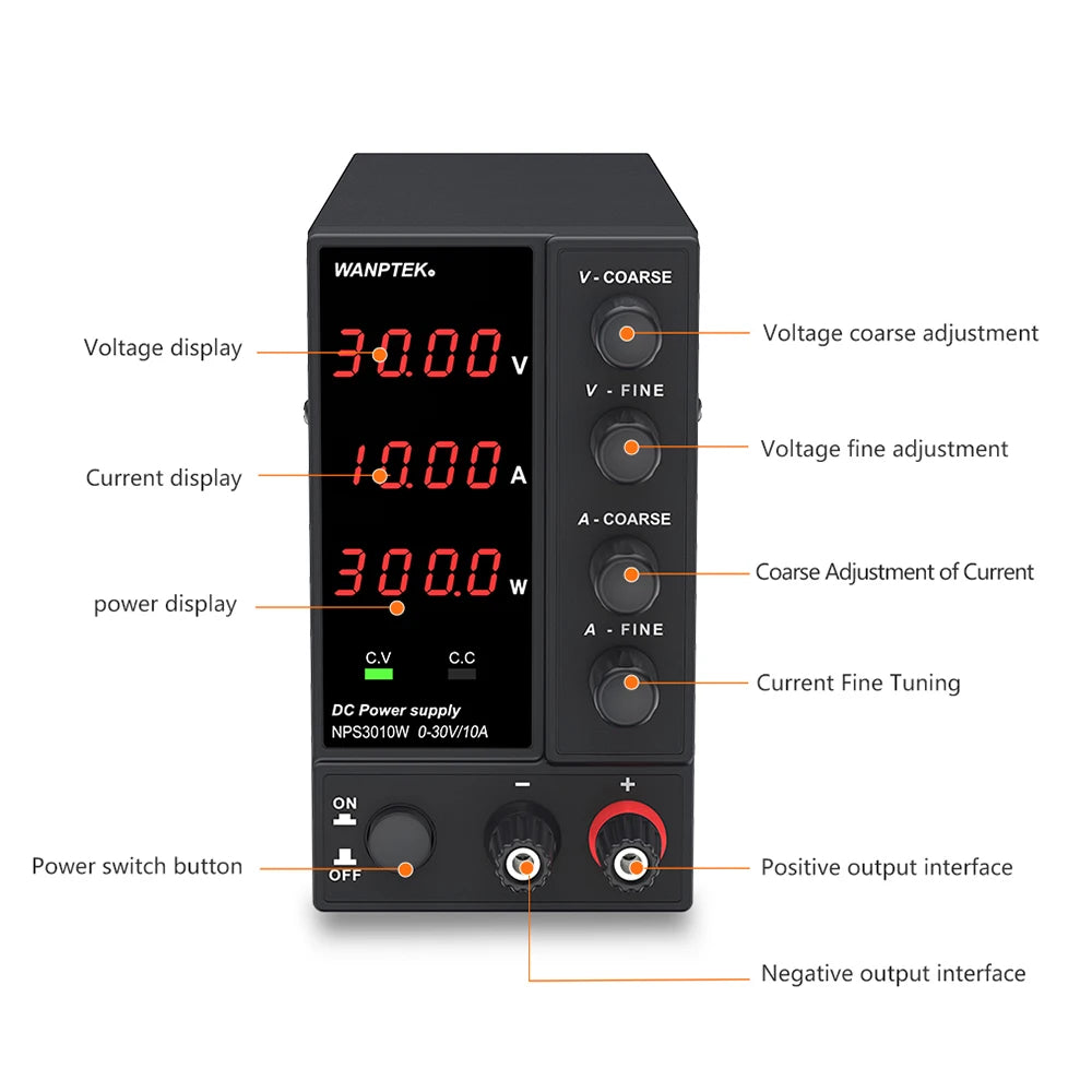 Wanptek Adjustable DC Power Supply 30V 10A LED Lab Bench Power Source Stabilized Switch Power Supply Voltage Regulator 60V 5A