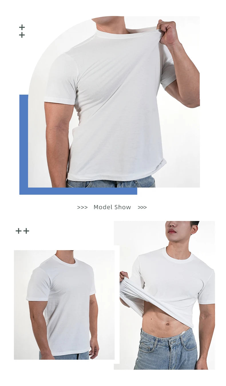 3pcs Mens Plain T-Shirt Casual 100% Cotton Slim Fit Short Sleeve Fitness Top Gym Clothes Soft Male White Black Big Size T Shirt.