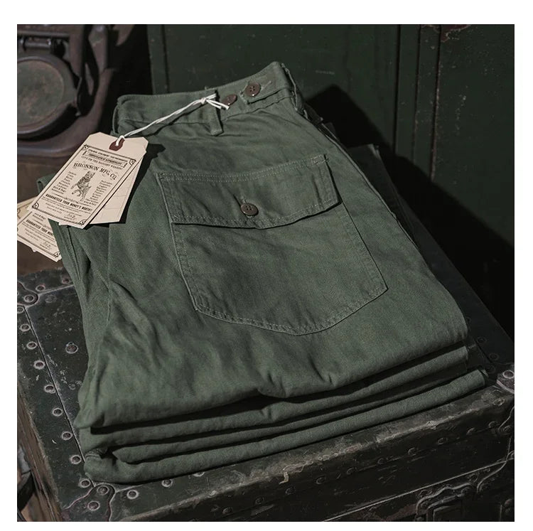 Bronson 1947 Model 838A OD7 Fatigue Utility Pants Men HBT OG-107 Baker Trousers.