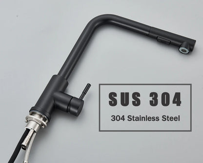 Black Flexible Pull Out Kitchen Faucet Stainless Steel 2 Modes Nozzle Faucets 360 Degree Rotating Hot Cold Water Sink Mixer Tap
