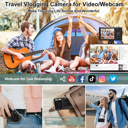 Ourlife Digital Camera CCD Dual Screen Portable Digital Camera 18X Zoom 5K Vintage Vlog Video Recorder 80MP CCD Selfie Camera.